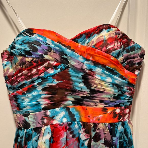 Aidan Mattox Strapless High Low Colorful Feather Print, 6 - Picture 3 of 6